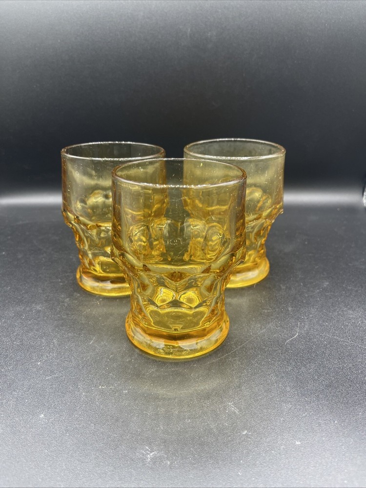 Viking Georgian Yellow Amber Water/Juice Goblet 8oz. Set Of 3 Vintage Retro MCM