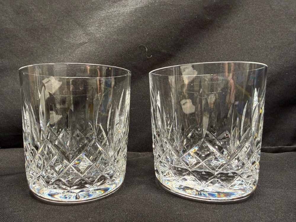 Pair of Waterford Crystal Lismore Old Fashioned Whiskey Glasses Tumblers 3.25″