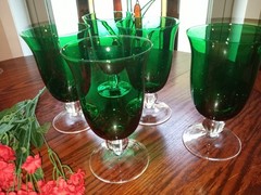 Set Of 5 Holiday Gems Emerald Green Water Wine Glass Goblet 7″ Glasses (87)