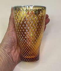 Fostoria Opalescent Gold Needlepoint Glass Tumbler Set Of 2 EUC Original Sticker