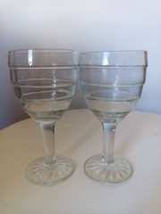 SET of 8 VTG Crystal Wine Goblets Block Optic Depression Hocking Glass 4.5 oz