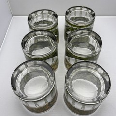 Vtg Set of (6) MCM Cera Green Golden Grapes & Columns Old Fashion Glasses 3 3/8”