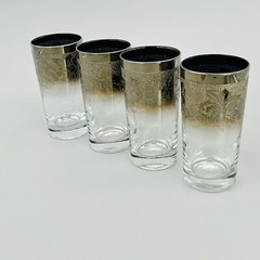 VTG Vitreon Queens Luster Silver Fade Ombre Etched Grape Glasses MCM Set of 4
