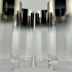 Vitreon Queens Lusterware Silver Fade Ombre Highball Glasses Set 4 MCM 1960s VTG