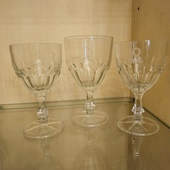 3 RANDOM size ANTIQUE TO VINTAGE GOBLETS monogramed «R» MID CENTURY