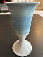 Wine Goblet Pottery Art Chalice Green Blue Drip Glaze Stoneware Hand Made 8×3″