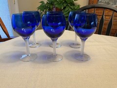 VTG Cobalt Blue 6 3/4″ Balloon Wine Glasses with Clear Twisted Stems (Set of 6)