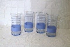 LIBBEY GLASS CO BLUE BANDS & RINGS 5 1/2″ Water Drinking Tumblers Glasses Qty 4