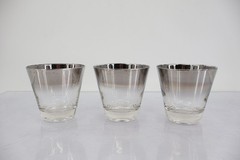 Vitreon Queens Lusterware Silver Fade Ombre Rocks Glasses Set of 3 Vintage MCM