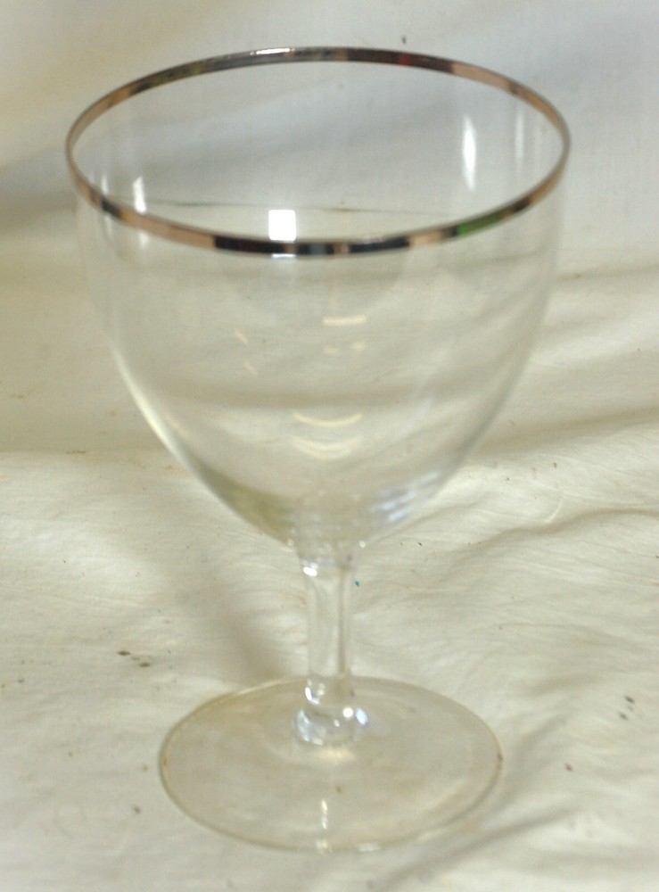 Silver Trim Wine Glass Elegant Clear Glass