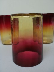 GORGEOUS SET/6 19th C. MT. WASHINGTON AMBERINA AMERICAN ART GLASS TUMBLERS