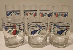 Lenox Poppies on Blue Set Of 7 Juice Glassed. 3 12oz And 4 10.oz.