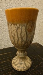 Signed Art Pottery Blessing Cup Chalice Peacock Drip Glaze Orange Artist Signed