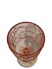VTG Pink Pressed Glass Goblets Set 3 Butterfly Bunny Floral Cottagecore