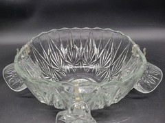Vintage Hazel Atlas Williamsport Clear Glass Star & Fan Punch Bowl w/ 3 Cups