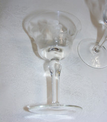 Vintage Glass Set of 2 Etched Goblets Cornflower & Palm Leaf Design