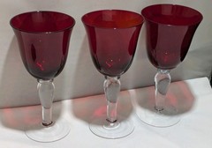 Ruby Red Colored Wine Glasses or Water Goblets 8″ with Clear Ball Stems Set of 3