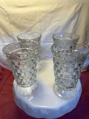 4 Vintage Indiana Whitehall Colony Cubist Clear Water Footed Glasses 6″