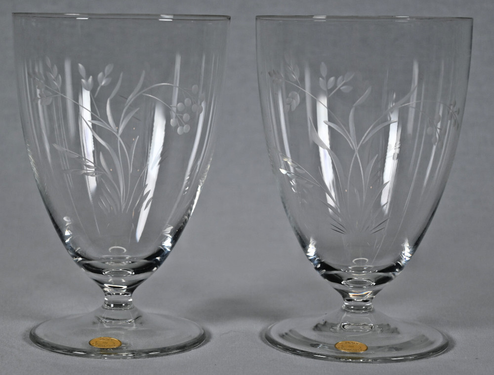 Set of (2) Fine Crystal Wine Glasses 12 oz Cut Wheet Floral Design Germany