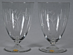Set of (2) Fine Crystal Wine Glasses 12 oz Cut Wheet Floral Design Germany