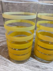 Vintage MCM Yellow Striped Drinking Glasses Lot of 4 Highball Retro Summer Cool