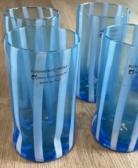 Alessandro Coppola Arte di Murano Italy Hand Blown Glass Tumblers Blue Set of 6