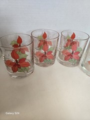 Vintage CRISTAL PORTUGAL Poinsettia Old – Fashioned Glasses- Set Of (4)