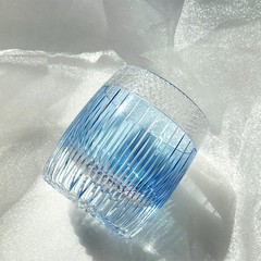 Edo Kiriko Whisky Glass Tumbler Japanese Style Hand Cut To Clear 11oz Sky Blue