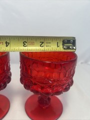 Ruby Red Glass Eye Winker Pattern Tall Sherbert EyeWinker Vintage Set Of 2