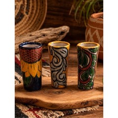 Hand Painted Mini Vase Set Shot Glasses Boho Folk Art Rustic Decor