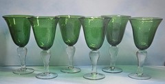 Artland IRIS GREEN Tall Water Goblets with Seeded Bubble Bowl and Bulbous Stem