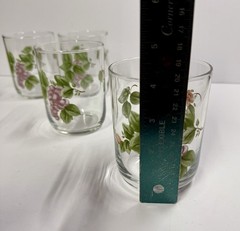 Set Of 4 Vintage Libbey Floral & Grapes 12 oz Clear 4.25” Drinking Glasses