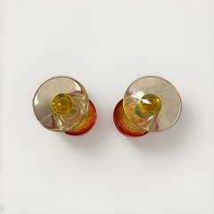 Pair Antique Victorian Amberina Pressed Glass Goblets Wine Glasses c1890s