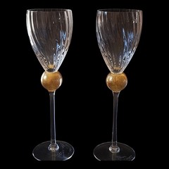 Union Street Manhattan Gold Claret Wine Glasses (2) Signed 10 1/2″