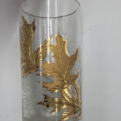 Vintage Libbey Gold Leaf High-ball Frosted Glasses 8-Piece Set – Metal Carrier