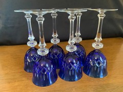 WMF Cristal Cabinet Cobalt Blue Cut to Clear Sherry Stems Set of 6, 1970s