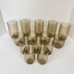 14 Anchor Hocking Sherwood Leaves Brown Glasses 12/10/7oz Drinking Tumblers
