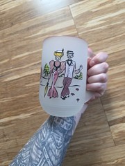 Federal Glass Frosted Glass Mug Gay-90s Piano Bar Here’s to Friends/Us Lot Of 2