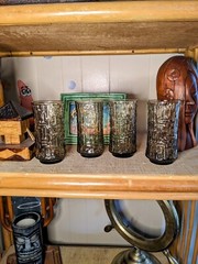 Vintage Libbey Glass Geometric Mid Century Textured Glass Set 12oz Tiki Retro