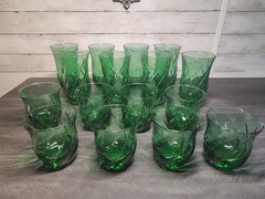 16pc Anchor Hocking Central Park Green Swirl Glasses Set 8 Tumblers 8 Rocks MCM
