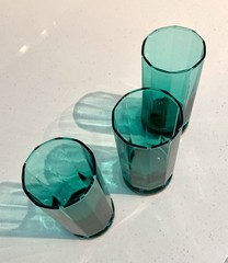 3 Vintage Anchor Hocking Essex Teal Green 10-Panel Tea/Highball Glasses 5.75″ *
