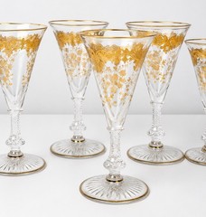 ST LOUIS Massenet Clear Gold Encrusted – Crystal Sherry Glasses – Set of 8