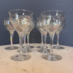 VTG 8 Ribbed Bowl Iridescent Smooth Stemmed Small Cordial Glasses 4.5” Tall
