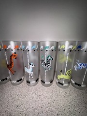 Vtg Libbey Animal Carousel Frosted Glasses Set of 7 Circus MCM Merry Go Round