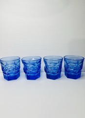 4 Fostoria Cobalt Blue Rock Glasses Juice Tumblers HFM Ford Museum Vintage