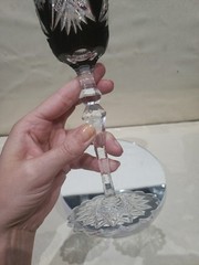 1 Wine goblet Glass, Dark Ruby Red Cut to clear Crystal brilliant HobStar foot