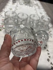 RARE Vintage 50s Tiffin-Franciscan Bullseye Clear Pink Dots Punch Bowl Cups 4
