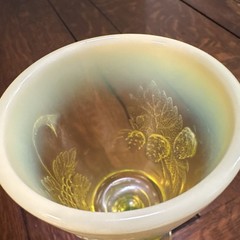 Yellow Pressed Glass Goblet, Grapevine Grape & Leaf Pattern Stemmed
