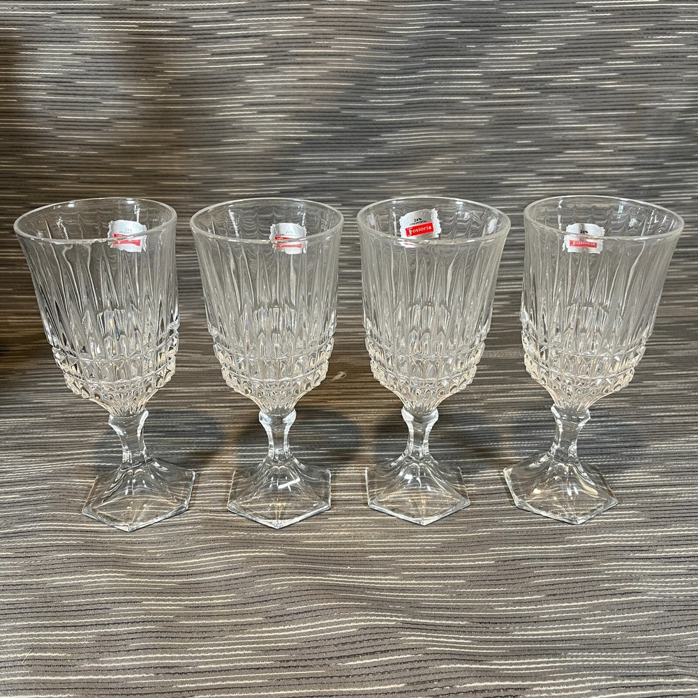 4 – Fostoria Stemware CLEAR Water Goblets VTG Footed Glassware Stemware