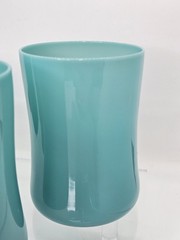 Turquoise Blue Opaline Glass Tumbler Cups Possibly French Portieux? 3 3/4″ Tall